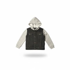 Children's Denim Hoodie Jacket with Gray Sleeves